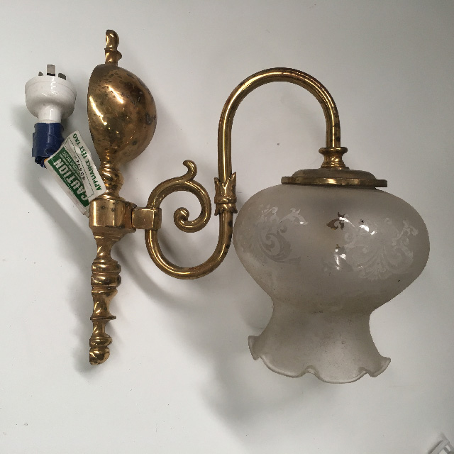 LIGHT, Wall Light (Victorian) - Antique Brass w Glass Shade (wired)